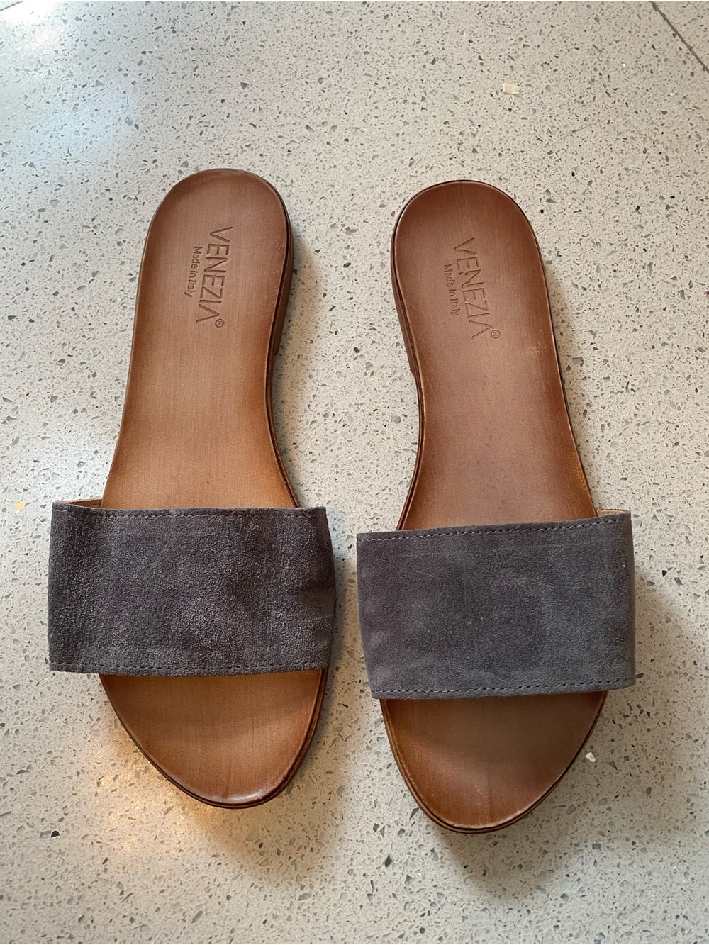 Venezia  Gray Suede Slide Mules